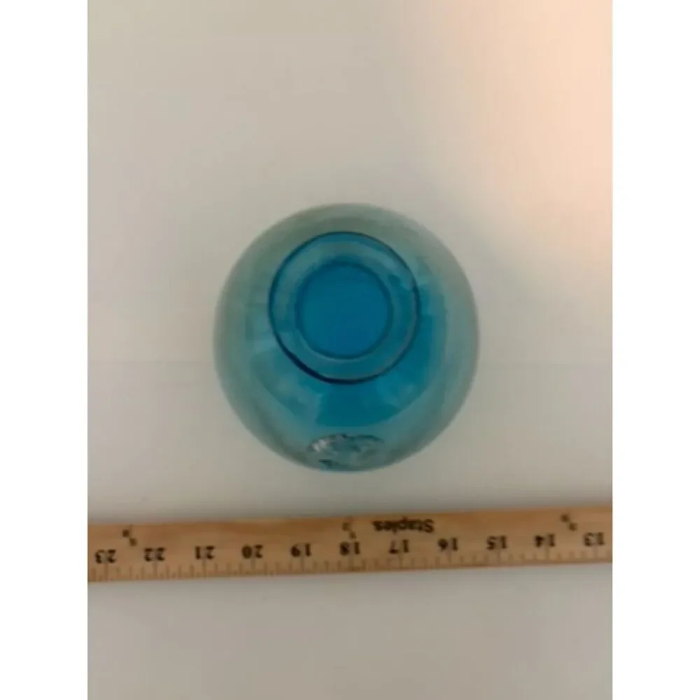 Hand blown aquamarine blue bubble glass vase with applied medallion